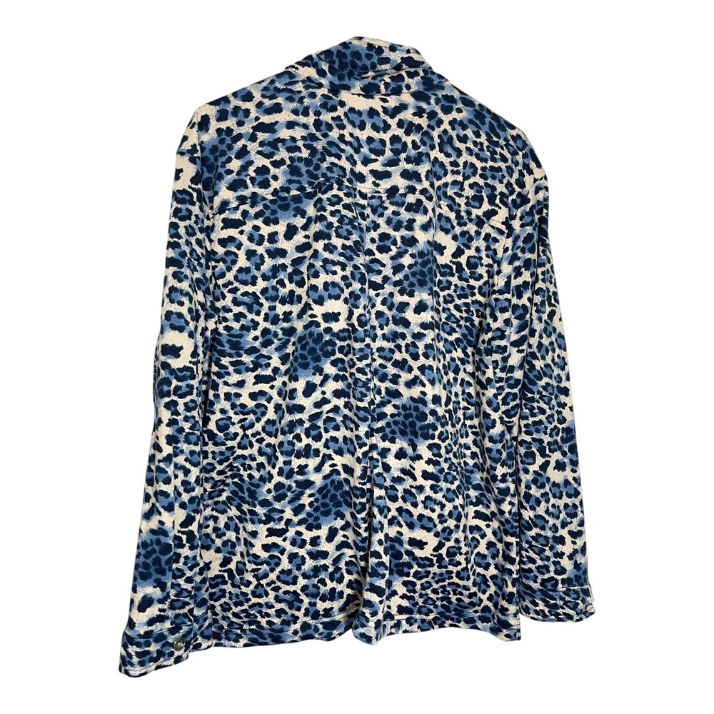 Links 14 Blue Leopard Print Zip Up Jacket Mock Neck Chest Pockets Mobwife Bold